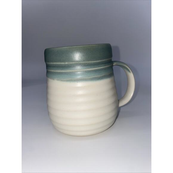 Handmade Artist Signed 12 oz. Blue/cream Ceramic Mug Textured Design - Picture 3 of 6